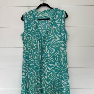 True Destinations Women’s XL Blue Green Maxi Resort Tropical Summer Beach Dress